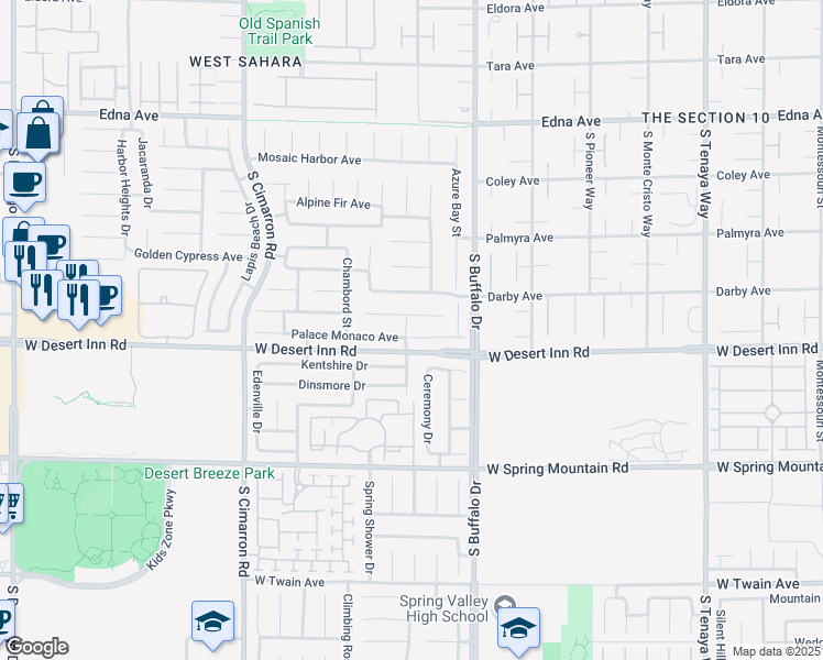 map of restaurants, bars, coffee shops, grocery stores, and more near 7916 Palace Monaco Avenue in Las Vegas