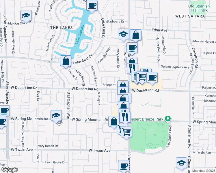 map of restaurants, bars, coffee shops, grocery stores, and more near 8653 Freeport Lane in Las Vegas