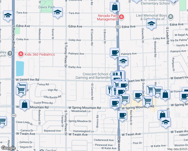 map of restaurants, bars, coffee shops, grocery stores, and more near 3220 El Camino Road in Las Vegas