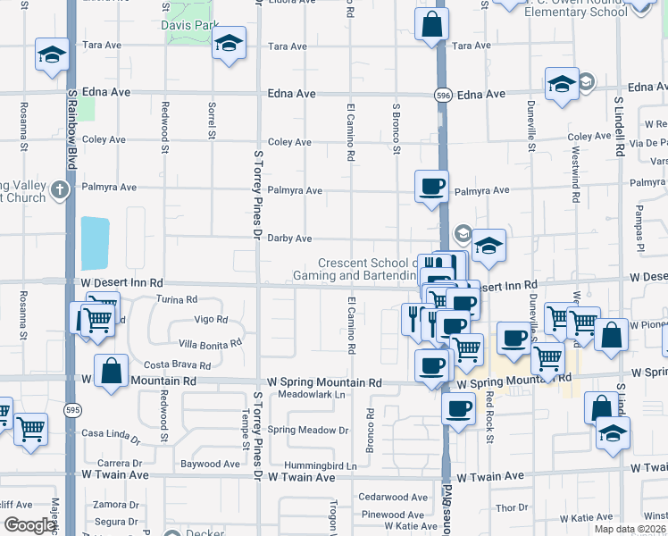 map of restaurants, bars, coffee shops, grocery stores, and more near 3235 El Camino Road in Las Vegas