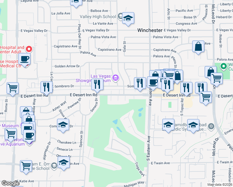 map of restaurants, bars, coffee shops, grocery stores, and more near 2061 Sombrero Drive in Las Vegas