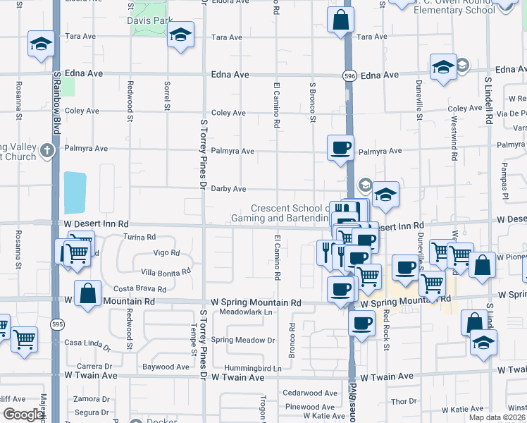 map of restaurants, bars, coffee shops, grocery stores, and more near 3235 El Camino Road in Las Vegas