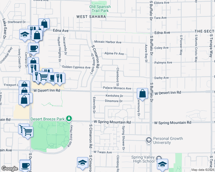 map of restaurants, bars, coffee shops, grocery stores, and more near 8076 Shellstone Avenue in Las Vegas