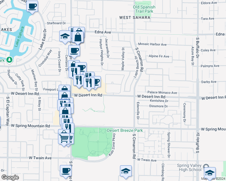 map of restaurants, bars, coffee shops, grocery stores, and more near 8350 West Desert Inn Road in Las Vegas