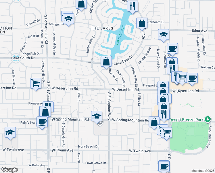 map of restaurants, bars, coffee shops, grocery stores, and more near 3301 Grey Dolphin Drive in Las Vegas