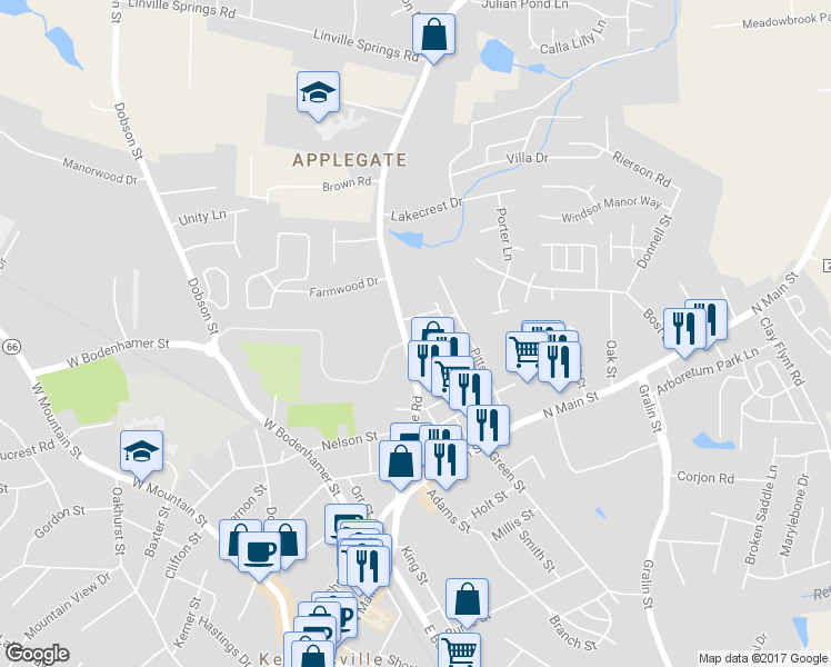 map of restaurants, bars, coffee shops, grocery stores, and more near in Winston-Salem