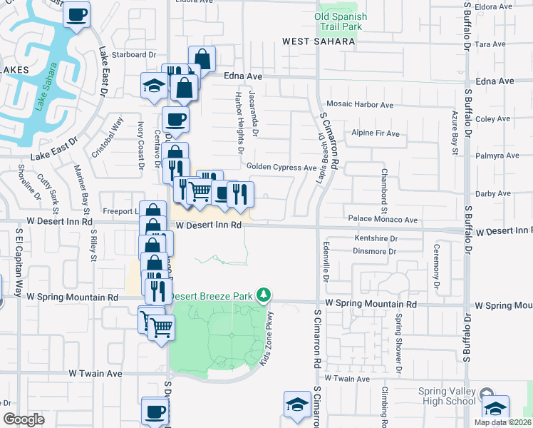 map of restaurants, bars, coffee shops, grocery stores, and more near 8350 West Desert Inn Road in Las Vegas