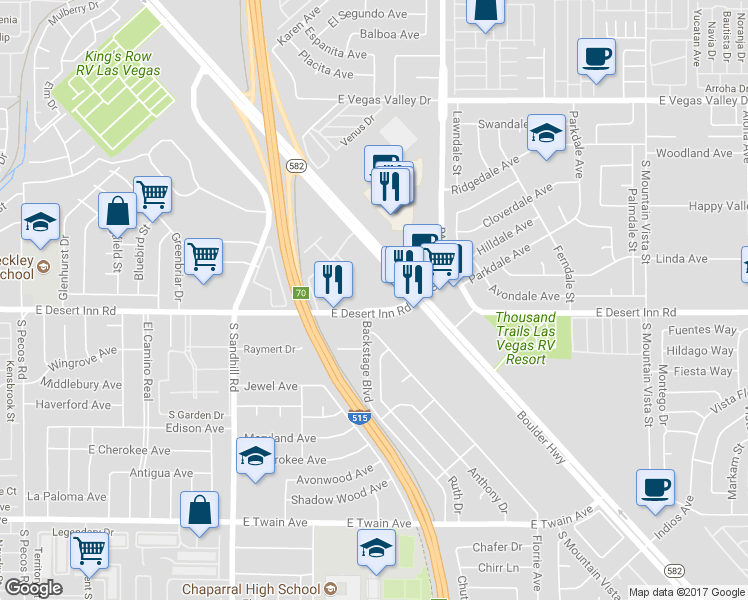 map of restaurants, bars, coffee shops, grocery stores, and more near 4060 East Desert Inn Road in Las Vegas