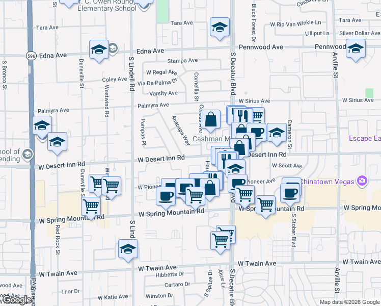 map of restaurants, bars, coffee shops, grocery stores, and more near 3259 Anacapa Way in Las Vegas