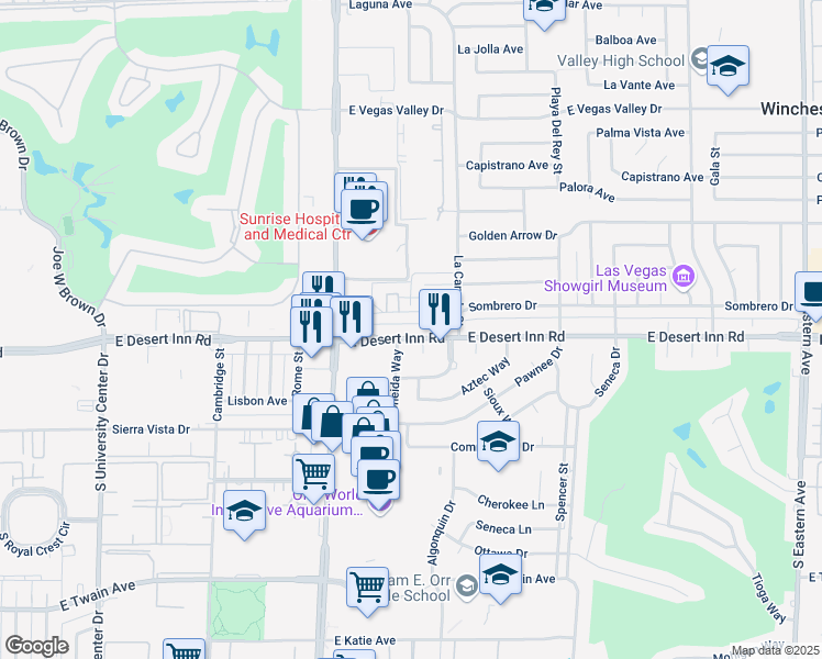 map of restaurants, bars, coffee shops, grocery stores, and more near 1381 Sombrero Drive in Las Vegas