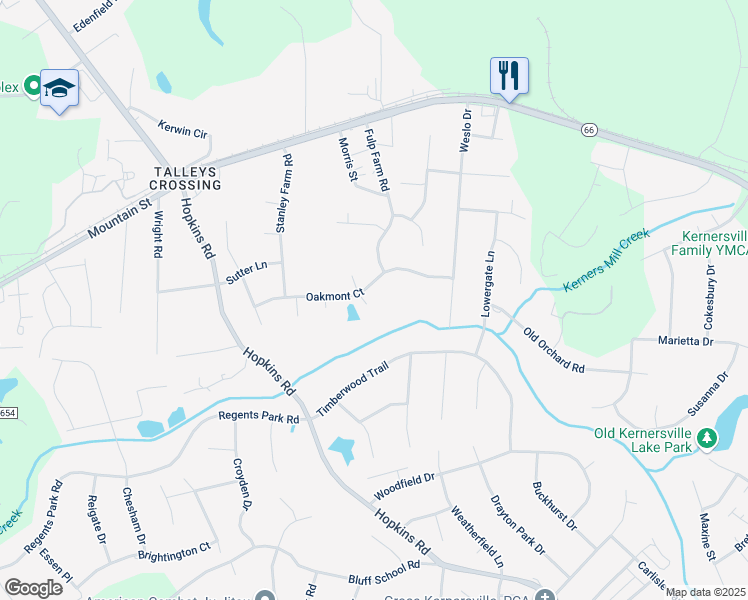 map of restaurants, bars, coffee shops, grocery stores, and more near 6012 Oakmont Court in Kernersville
