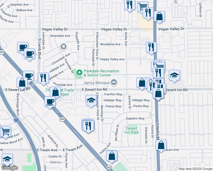 map of restaurants, bars, coffee shops, grocery stores, and more near 4675 Linda Avenue in Las Vegas