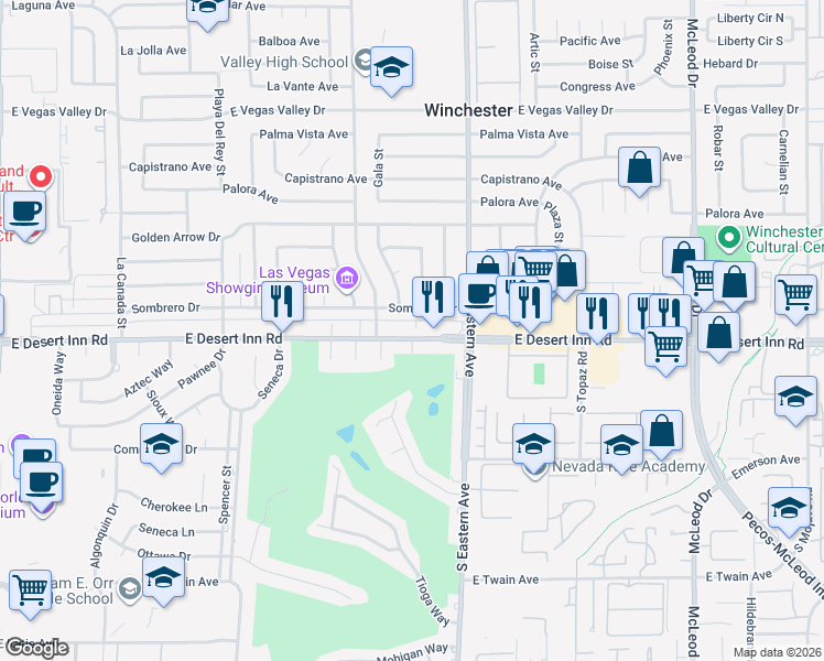 map of restaurants, bars, coffee shops, grocery stores, and more near 2265 Sombrero Drive in Las Vegas