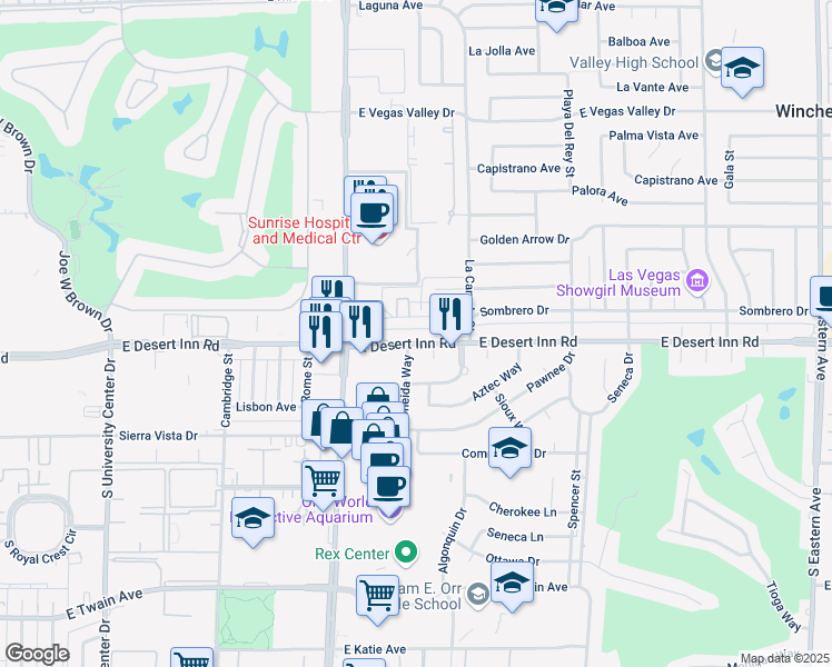 map of restaurants, bars, coffee shops, grocery stores, and more near 1381 Sombrero Drive in Las Vegas