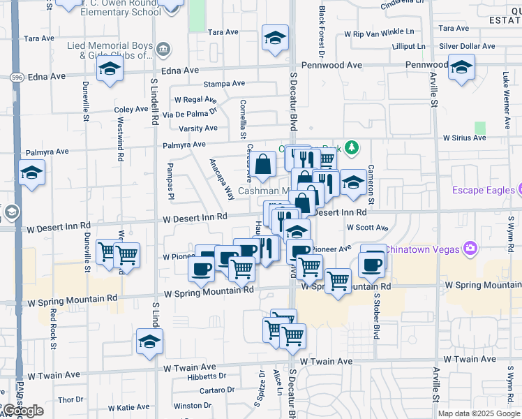 map of restaurants, bars, coffee shops, grocery stores, and more near 5037 Souza Drive in Las Vegas