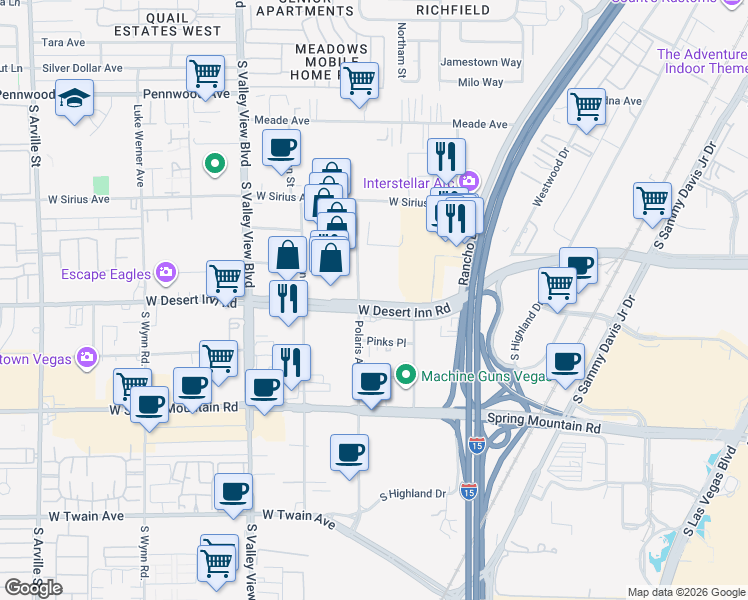 map of restaurants, bars, coffee shops, grocery stores, and more near 3330 West Desert Inn Road in Las Vegas
