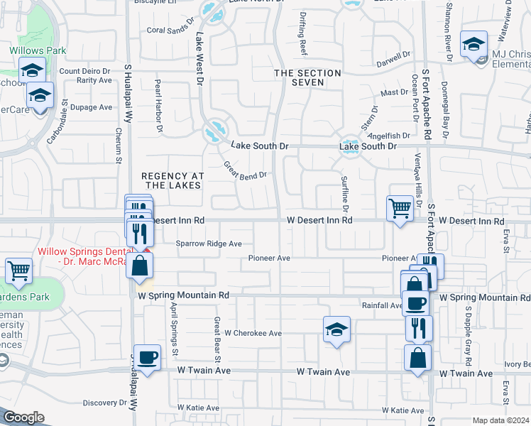 map of restaurants, bars, coffee shops, grocery stores, and more near 9713 Horizon Hills Drive in Las Vegas