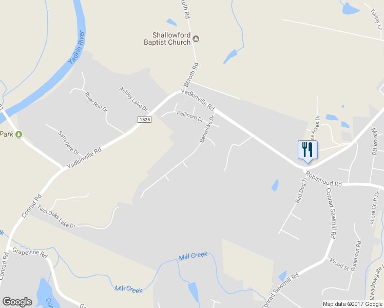 map of restaurants, bars, coffee shops, grocery stores, and more near 2137 Benwicke Drive in Pfafftown
