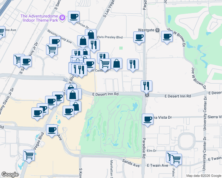 map of restaurants, bars, coffee shops, grocery stores, and more near 350 East Desert Inn Road in Las Vegas