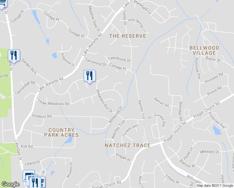 map of restaurants, bars, coffee shops, grocery stores, and more near 521 Miltwood Drive in Greensboro
