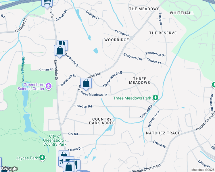 map of restaurants, bars, coffee shops, grocery stores, and more near 4305 Goldenrod Drive in Greensboro