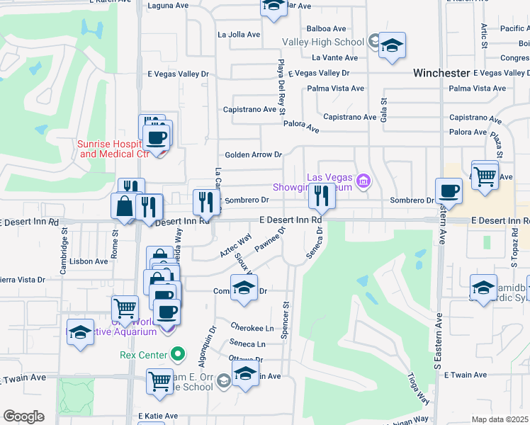 map of restaurants, bars, coffee shops, grocery stores, and more near 1661 Sombrero Drive in Las Vegas