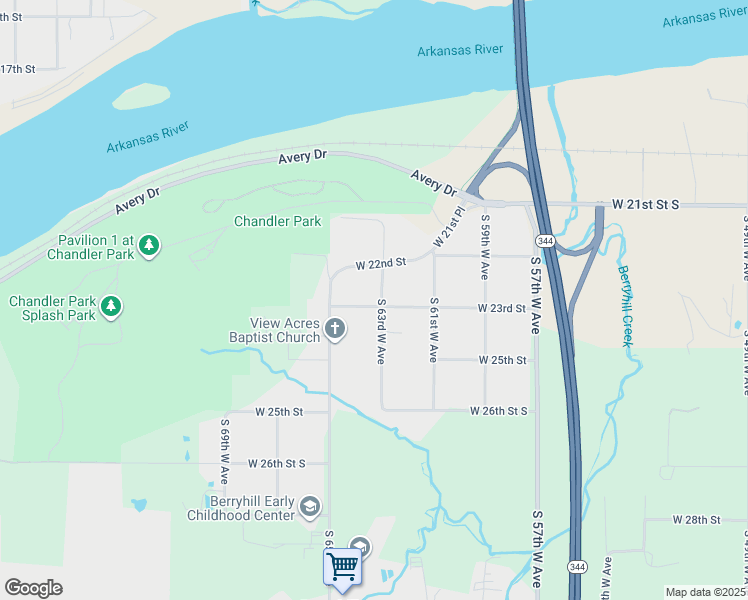 map of restaurants, bars, coffee shops, grocery stores, and more near 2226 South 63rd West Avenue in Tulsa