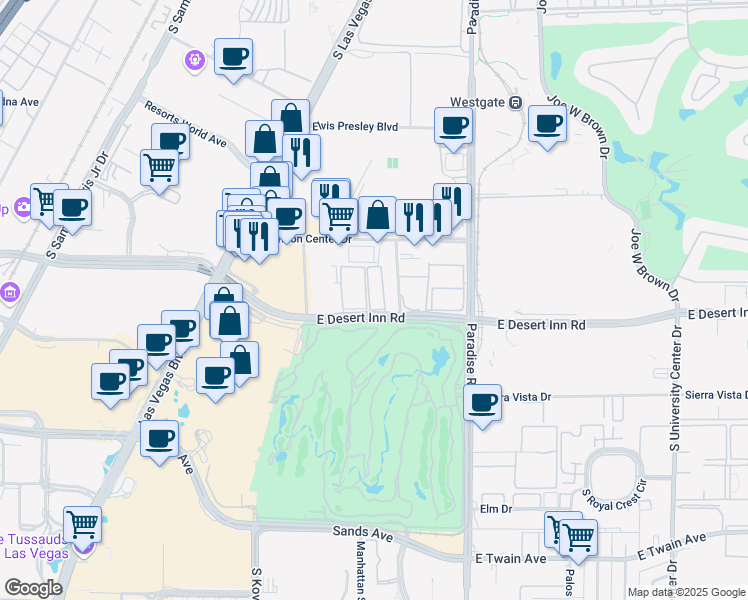map of restaurants, bars, coffee shops, grocery stores, and more near 356 East Desert Inn Road in Las Vegas
