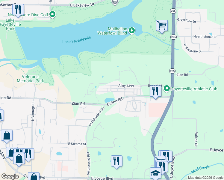 map of restaurants, bars, coffee shops, grocery stores, and more near 2416 Frontier Elm Drive in Fayetteville
