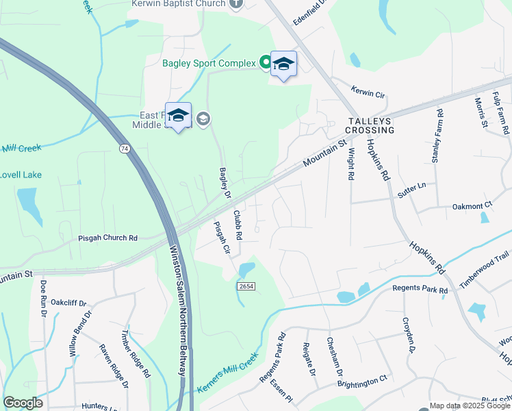 map of restaurants, bars, coffee shops, grocery stores, and more near Lyons Path Court in Kernersville