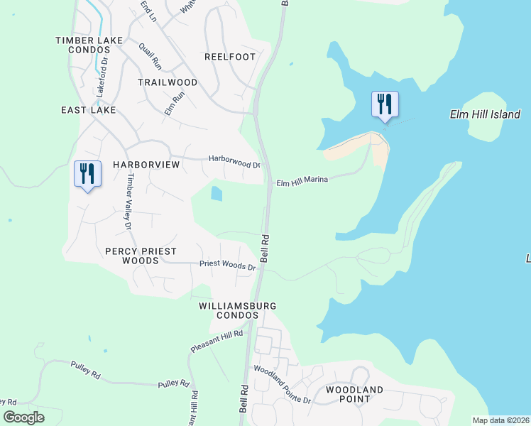 map of restaurants, bars, coffee shops, grocery stores, and more near 3344 Bell Road in Nashville