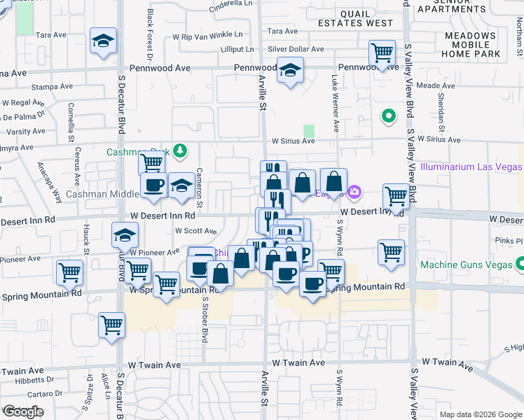 map of restaurants, bars, coffee shops, grocery stores, and more near 3275 Arville Street in Las Vegas