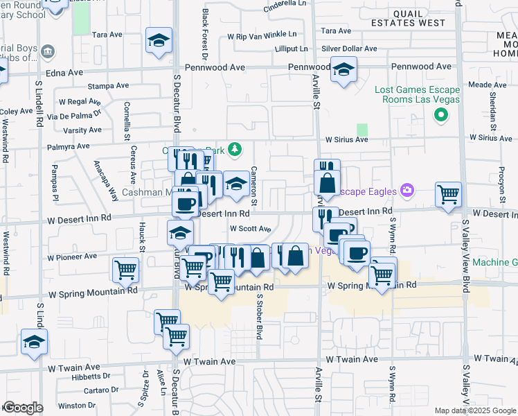 map of restaurants, bars, coffee shops, grocery stores, and more near 3270 Cameron Street in Las Vegas