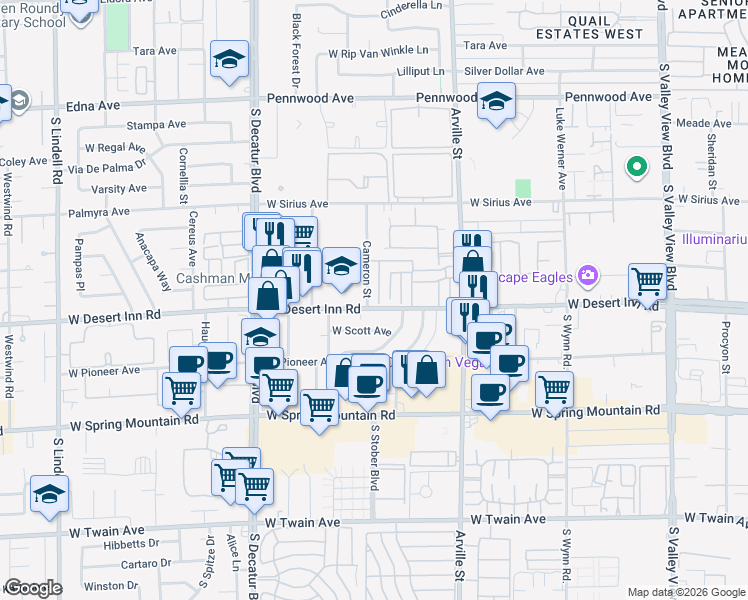 map of restaurants, bars, coffee shops, grocery stores, and more near 3270 Cameron Street in Las Vegas