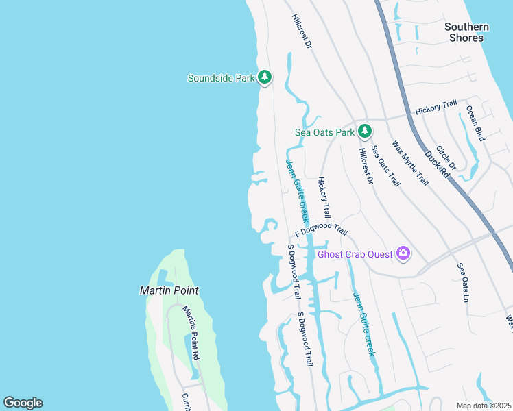 map of restaurants, bars, coffee shops, grocery stores, and more near 235 North Dogwood Trail in Kitty Hawk