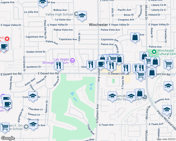 map of restaurants, bars, coffee shops, grocery stores, and more near 2265 Sombrero Drive in Las Vegas