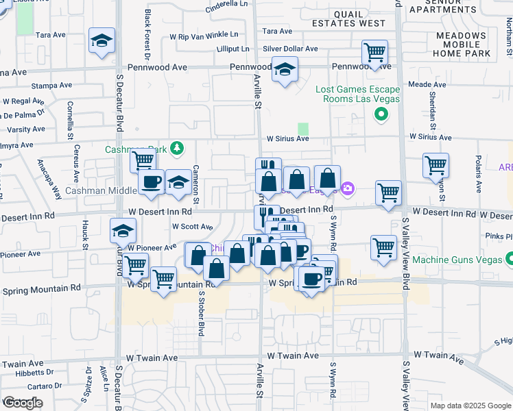 map of restaurants, bars, coffee shops, grocery stores, and more near 3264 Andrea Street in Las Vegas