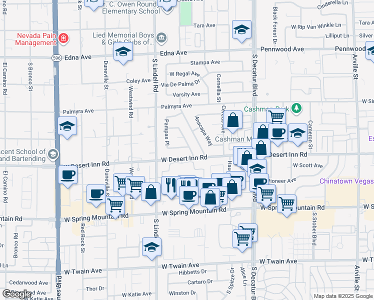 map of restaurants, bars, coffee shops, grocery stores, and more near 3258 Moonflower Drive in Las Vegas