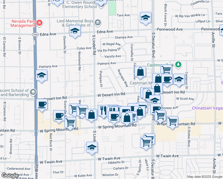 map of restaurants, bars, coffee shops, grocery stores, and more near 3258 Moonflower Drive in Las Vegas