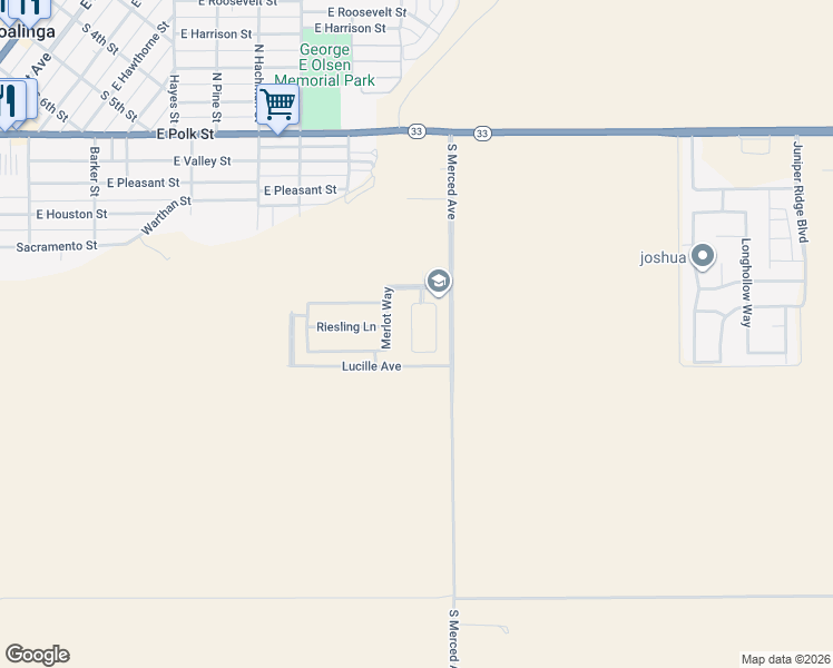 map of restaurants, bars, coffee shops, grocery stores, and more near 892 Chianti Circle in Coalinga