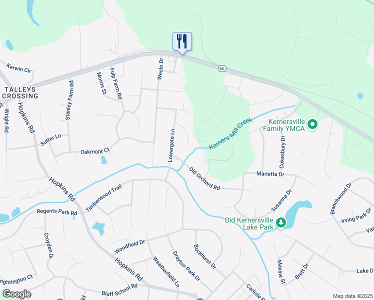 map of restaurants, bars, coffee shops, grocery stores, and more near 6021 Woods Edge Lane in Kernersville
