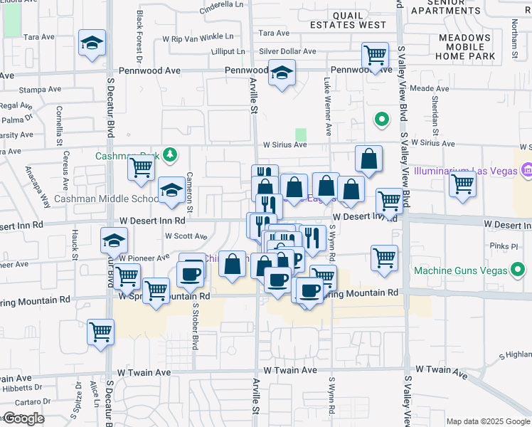 map of restaurants, bars, coffee shops, grocery stores, and more near 3260 Arville St in Las Vegas