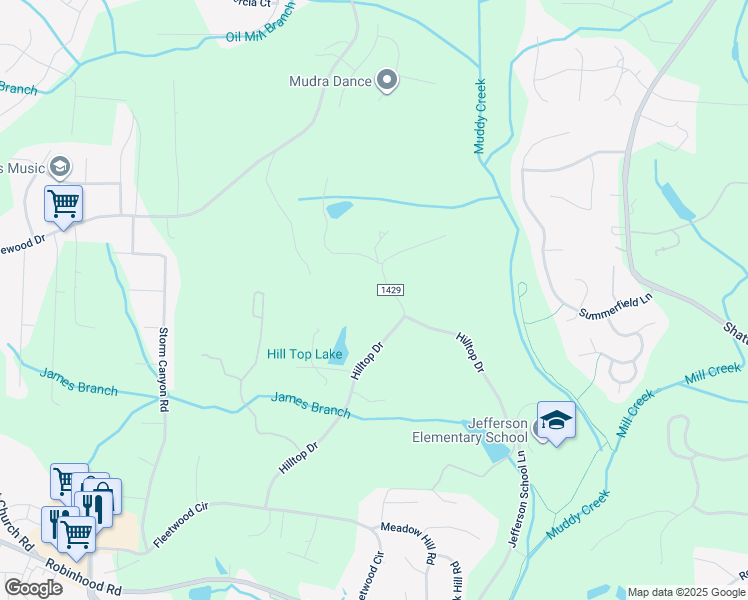 map of restaurants, bars, coffee shops, grocery stores, and more near 2290 Hilltop Drive in Winston-Salem