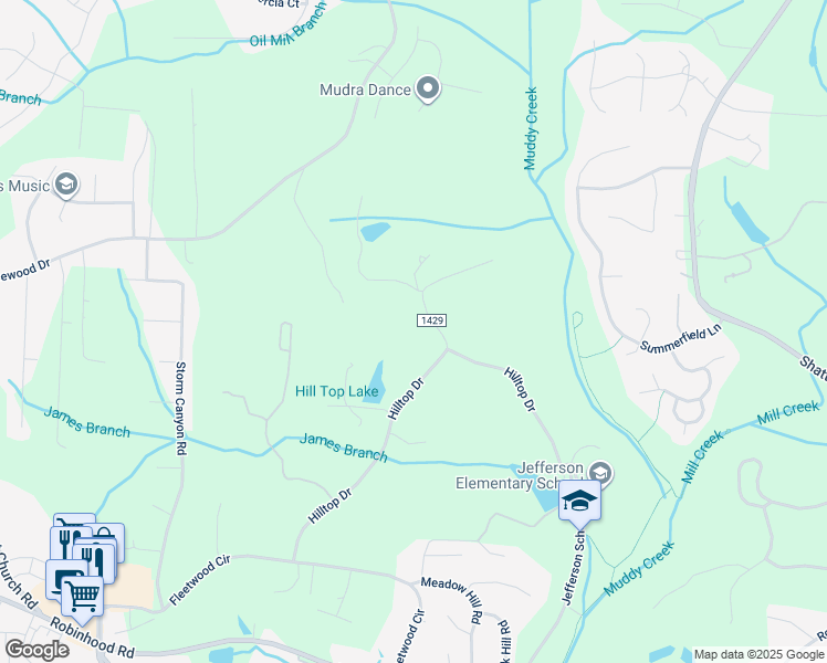 map of restaurants, bars, coffee shops, grocery stores, and more near 2290 Hilltop Drive in Winston-Salem