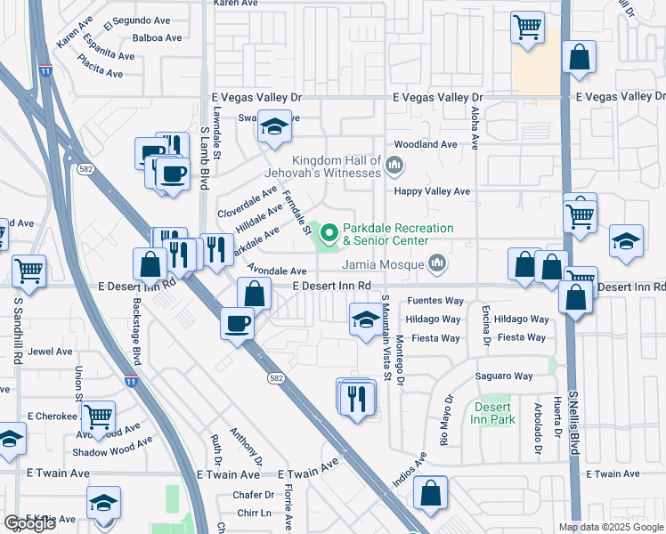 map of restaurants, bars, coffee shops, grocery stores, and more near 4476 Avondale Avenue in Las Vegas