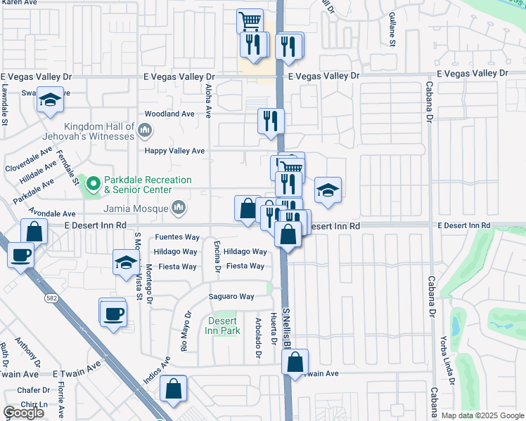 map of restaurants, bars, coffee shops, grocery stores, and more near 3265 South Nellis Boulevard in Las Vegas