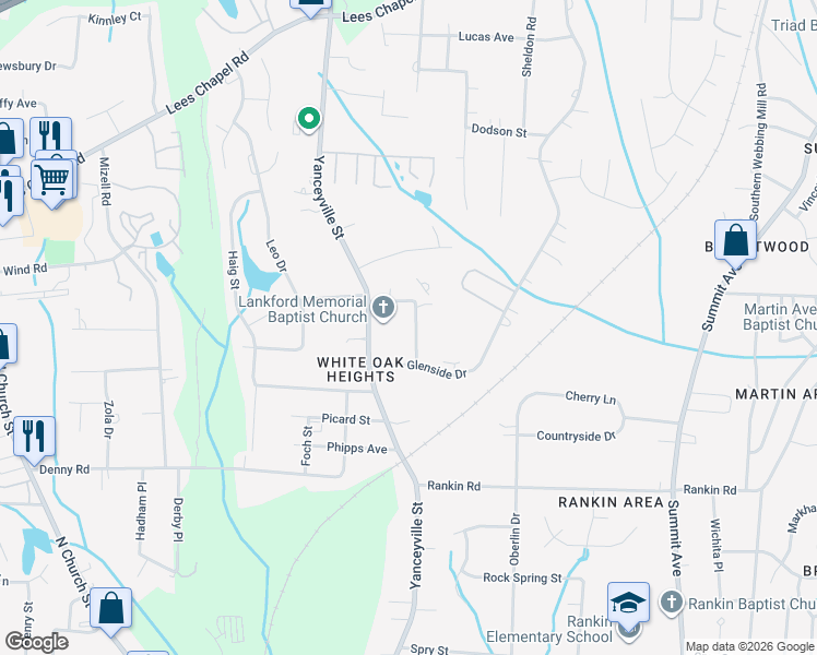 map of restaurants, bars, coffee shops, grocery stores, and more near 2713 Richard Street in Greensboro