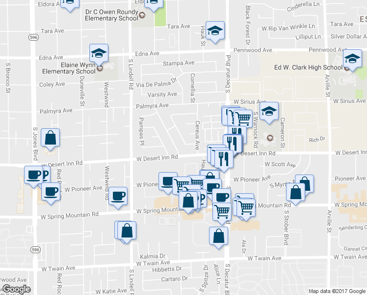 map of restaurants, bars, coffee shops, grocery stores, and more near 3259 Anacapa Way in Las Vegas