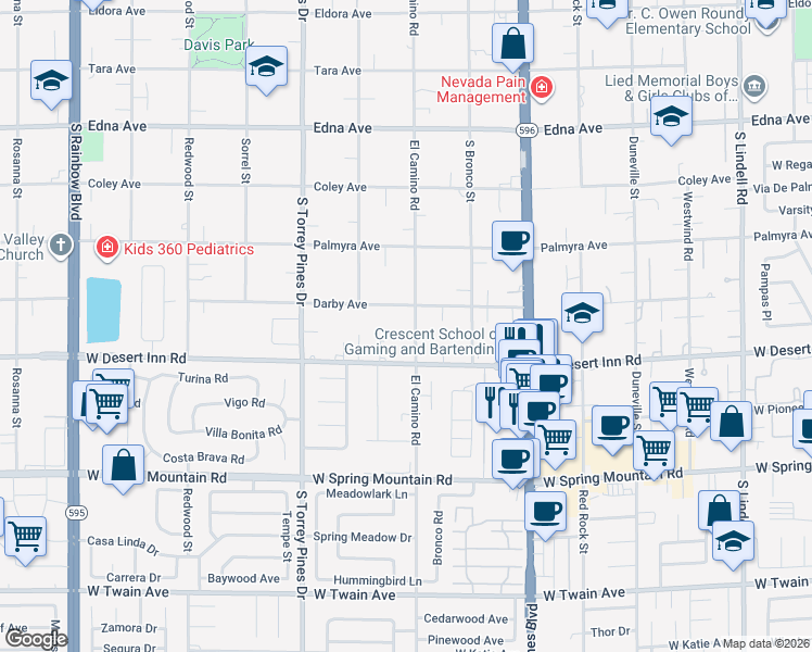 map of restaurants, bars, coffee shops, grocery stores, and more near 3235 El Camino Road in Las Vegas