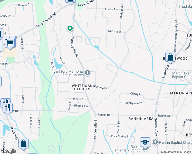 map of restaurants, bars, coffee shops, grocery stores, and more near 2713 Richard Street in Greensboro